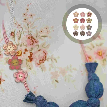 100 יח ' כפתור מבנה ציור צבעוני בגדים צבועים DIY עיצוב עץ בצורת פרח
