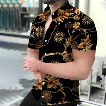2023 הקיץ של גברים חולצה Turn-למטה יוקרה איש בציר מודפסים חולצה מזדמנת רזה שרוול קצר Oversize מקסימום גברים בגדי מעצבים