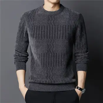 2023 חדש צוואר עגול סוודר גברים מוצק צבע סלים Pullovers סוודרים סרוגים Mens חם סתיו חורף יומי קליל Pullovers D55
