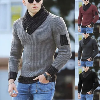 2023 סתיו חדש לגברים סוודרים אופנה סוודר צוואר גבוה ניגודיות צבע אופנה סריגים סוודרים