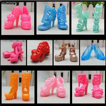 20Pcs/Lot התחבושת קשת גבוה העקב סנדלי אופנה קבוע סגנונות בובה נעלי צבע אקראי בובות אביזרים צעצועים