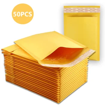 50PCS/סט קראפט נייר בועות מעטפות, שקיות מפרטים שונים פרסומי מרופד משלוח מעטפה עם בועה דיוור התיק