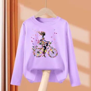 Aimi Lakana בנות אביב חולצת פרפר אופניים גרפי מקסימום ילדים כותנה, בגדי אופנה, שמלות צד 3T-14T