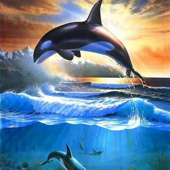 DIY יהלום פסיפס הלוויתנים דולפין רקמה מלאה SquareRound יהלום ציור לחצות סטיץ יהלום קריסטל אמנות קיר