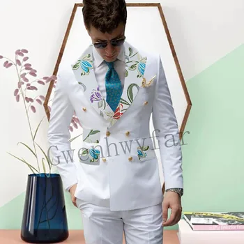 Gwenhwyfar אופנה מותאם חליפות גברים Slim Fit החתונה החתן חליפות עסקים מזדמנים בלייזרס תחפושת homme (ז ' קט + מכנסיים）
