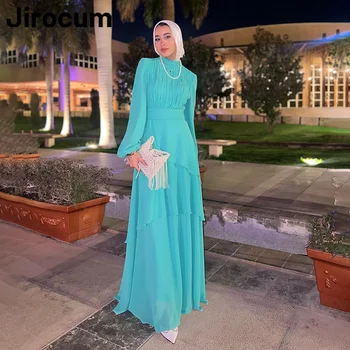 Jirocum מוסלמי קו-שמלה של הנשים גבוה צוואר שיפון פשוטה המפלגה שמלת ערב באורך רצפת שמלות אירוע מיוחד 2024