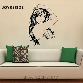 JOYRESIDE אישה גיבור מדבקות קיר מגניב אישה דפוס קיר מדבקה בנות ויניל עיצוב בבית הילדים עיצוב חדר השינה של עיצוב פנים A1053