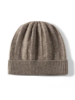MELILAMB חורף חדש לגברים סרוגים חם 100% קשמיר כובע מזדמנים באיכות גבוהה סוודר כובע מגן אוזניים חמים צמר Skullies