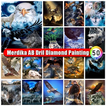 Merdika Ab יהלום ציור בעלי חיים זאב מלא מרובע/עגול תרגיל 5D DIY יהלום רקמה נשר לחצות סטיץ עיצוב הבית מתנה
