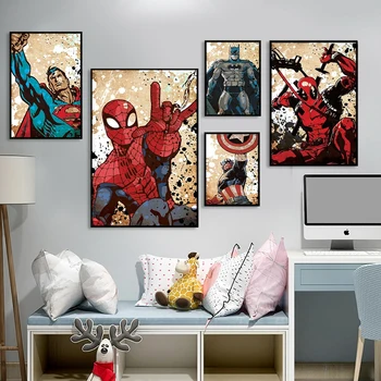 Miniso איש העכביש סרט מארוול פוסטר קיר אמנות הדפס איש ברזל ציור שמן קפטן אמריקה לקישוט הבית בד הציור מתנות