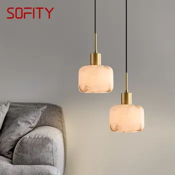 SOFITY מודרני פליז תליון אור פשוט יצירתי שיש תלויה מנורת LED נברשת עבור בית האוכל חדר השינה ליד המיטה