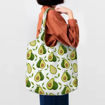 אבוקדו דפוס שקית קניות, נשים הכתף בד תיק נייד פירות טבעונית מצרכים קונה שקיות תיקי צילום