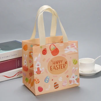 ביצה ארנב ידידותי לסביבה שקית הקניות מצוירות חמודות ארנב דפוס תיק ארוגים למינציה מתנת חג הפסחא