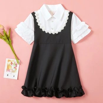בית ספר בנות שמלות לילדים טלאים שמלה שחורה ילדים בגדים נער תלבושות קיץ אביזרי תלבושות 4 6 8 12 שנים