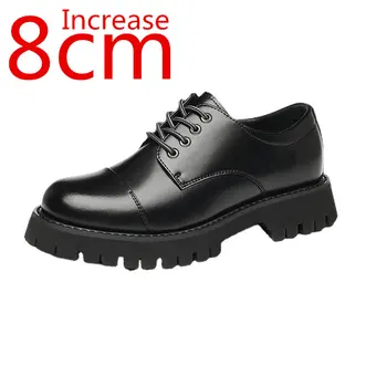 בלתי נראה מוגברת 8cm רשמי נעלי עור עבור גברים סוליות עבות מעלית שחור נעלי עור עסקי פרמיה החתונה גברים נעליים