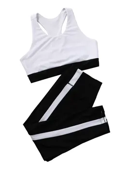 בנות שני חלקים ספורט חליפות בגדים בצורת Y חזרה היבול העליון פועל יוגה סטים אלסטי ספורט חותלות שרוולים ילדים אימוניות.