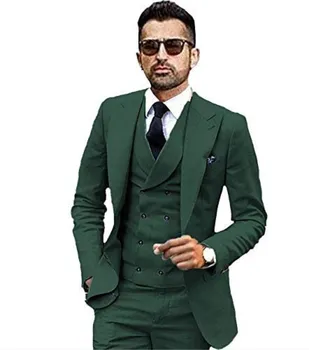 גברים חליפה ירוקה החתונה השושבינים שלוש חתיכות בלייזר סטים 2024 ללבוש למסיבה רשמית טוקסידו עסקים ' קט+מכנסיים+אפוד תחפושת Homme