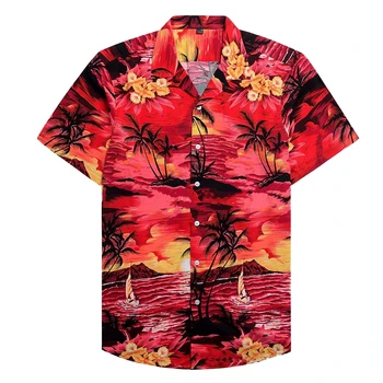 גברים טרופי קל משקל קיץ החוף מודפס פוליאסטר שרוול קצר מסיבת החג הכפתור למטה רופף אופנה מתנה חולצת הוואי