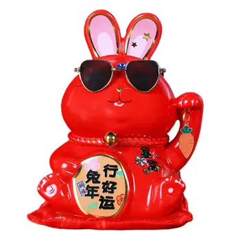 גלגל המזלות ארנב כסף בנק קרמיקה מצוירת פסלון ארנב מציל את תיבת מזל Fengshui גלגל המזלות הסיני 