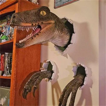 דקורטיבי דינוזאור קישוטים דורסים שלוש חתיכת קבוצה שרף קיר פנימי אווירה קישוט אביזרים מקורה אמנות הפסל מלאכת יד
