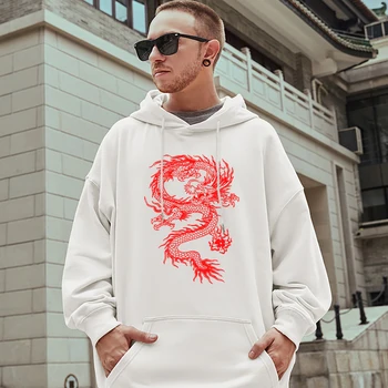 דרקון אדום תבנית זכר כותנה סוודר אופנה אישיות אופנת רחוב צמר בכיס כל-מתמטיקה קפוצ ' ונים Oversize חם בגדי גברים