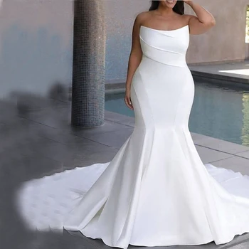 הוט קוטור אלגנטי לבן שנהב הכלה שמלות סטרפלס במידות גדולות בהזמנה אישית שמלות כלה עבור אישה בתולת ים סאטן