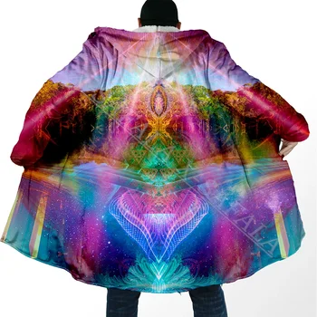 הזוי מנדלה פסיכדלי צבעוני אומנות עבה חם עם ברדס הדפסת 3D הגלימה גברים מעיל מעיל Windproof גיזת קייפ החלוק שמיכה-2