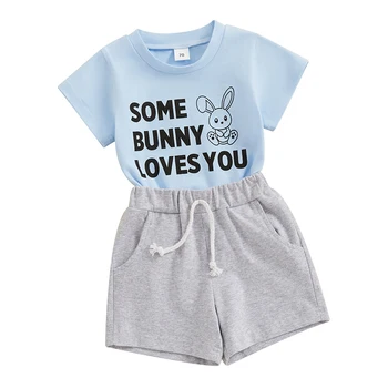היילוד פעוט, תינוק הפסחא התלבושת קצת באני אוהב אותך חולצת ריצה קלה קצרים להגדיר ארנב חמוד בגדי הקיץ