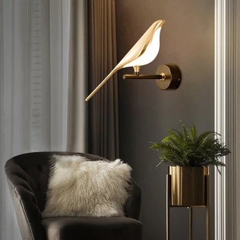 זהב ציפור LED מנורת קיר חי השינה ליד המיטה תליית מנורה חידוש Rotatable יצירתי מנורת קיר המבואה קיר בעיצוב אורות