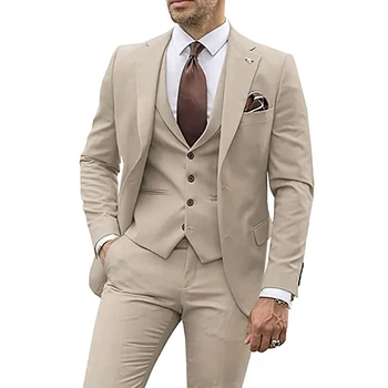 זכר החליפה צד עסקי מזדמן החתן חליפות הג ' קט סטים מחורצים דש בלייזר סטים（בלייזר + אפוד + מכנסיים）Slim Fit תחפושת Homme