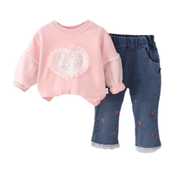 חדש האביב סתיו ילדה בגדים שיתאימו לילדים החולצה מזדמנים מכנסיים 2Pcs/מגדיר פעוט תחפושת תינוק תלבושות ילדים אימוניות.