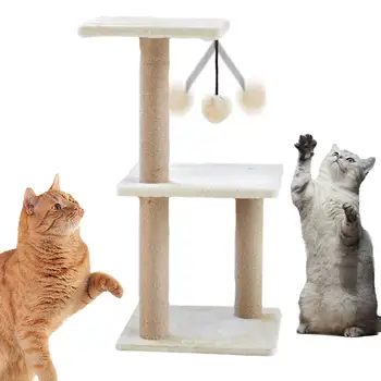 חתול מגרד מגדל של 3 שכבות רכות הכדור עיצוב שריטות חתול צעצוע רב רמת 27.5 אינץ חתול העץ מגדל עם מגרד הפוסטים