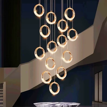 יוקרה טבעת קריסטל נברשת זהב Led תאורה תלויות על המדרגות סלון מודרני גדול הברק מקורה מטבח המנורה במקום.