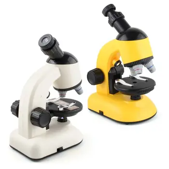 ילדים Rotatable מיקרוסקופ 100X 400X 1200X LED מיקרוסקופים צהוב
