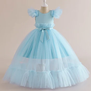 ילדים שמלת נסיכה ביצועים בבית הספר שמלת רשת חתונה פרח ילדה פסנתר להראות שמלה ארוכה על 4-14 שנים ילדה