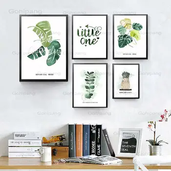 ירוק צמח בד כרזות והדפסים בסגנון נורדי בצבעי מים עלים אמנות קיר דקורטיבי תמונה מודרנית קישוט הבית ממוסגרים