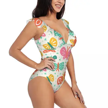 לפרוע 2023 נשים סקסי אחד חתיכות בגד ים בגדי ים נקבה דודל פרפרים דפוס Monokini בגד ים Beachwear