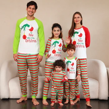 משפחת פיג ' מות תואמות להגדיר חג מולד קריקטורה פס הדפסה אמא אבא בגדי ילדים בייבי Romper חג המולד משפחה השנה החדשה בגדים