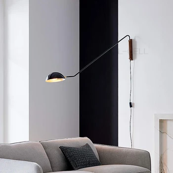 מתכת מנורת קיר איטליה המודרנית הזרוע הארוכה הסלון ספה אור קיר רכוב מנורה עם בסיס עץ עיצוב Rotatable