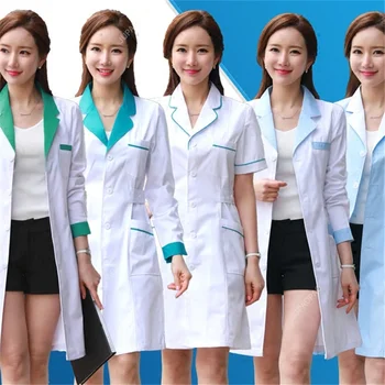נשים מעיל מעבדה אופנה מדים רפואי רב ' קט עם הצד חגורות שרוול קצר/שרוול ארוך Workwear מרקחת מעיל לבן
