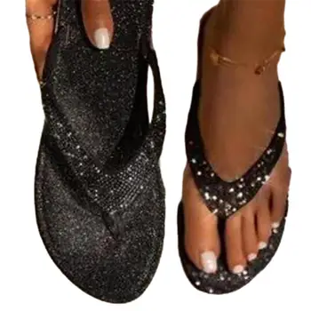 סנדלים פשוטות ללא ריח שטוח העקב קיץ נשים בלינג שטוח נעלי ריינסטון נעלי בית נעליים