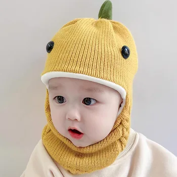 סרוגים קטיפה תינוק עם כובע חם, צעיף צוואר עבור תינוקות וילדים צעירים. מספק הפנים ואטמי אוזניים. מתאים גם