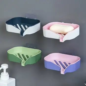 פלסטיק שכבה כפולה מחזיק סבון על הקיר ניקוז סבון אחסון מדף דבק עצמי סבון תיבת מטבח אביזרי אמבטיה
