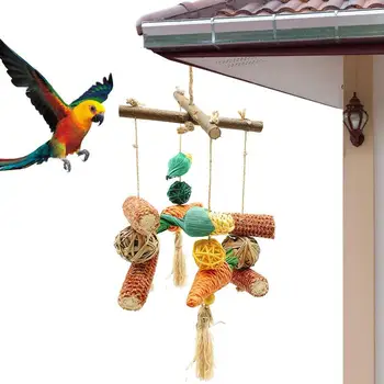 קוניור צעצועים טבעי תוכי צעצועים בינוני תוכים ציפור ללעוס צעצועים טבעי קלח תירס צבעוניים קוביות עץ חסון אגוז תוכי צעצוע