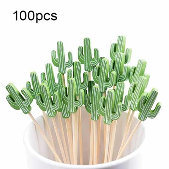 קוקטייל אוסף במבוק Toothpicks בעבודת יד במבוק Toothpicks 100 חתיכות 5.1 אינץ ירוק קקטוסים ירוק