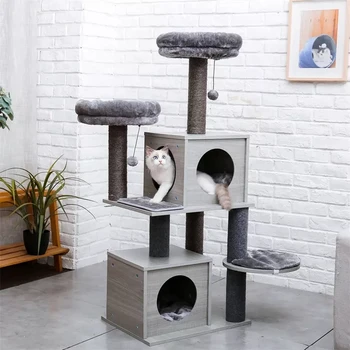 קנדה מחסן מכירה חמה חתול העץ מגדל עם שתי דירות מגרד פוסט על חתולים גדולים