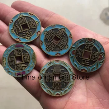 שושלת צ ' ינג מטבע צבוע עשוי אמאיל מקושט אמייל צבע מלאכה אוסף נחושת
