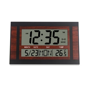 שעון קיר דיגיטלי LCD גדול מספר טמפרטורה בזמן תזכורת לוח השולחן. השעון עיצוב מודרני Office Home שחור