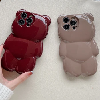 תוספות קוריאנית 3D דוב חמוד בצורת מבריק נצנצים Shockproof מקרה טלפון עבור iPhone 11 12 13 14 Pro מקס עדשת מצלמה כיסוי הגנת