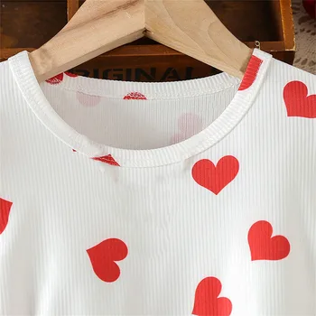 תינוק בייבי בנות האהבה של יום תלבושות שרוול ארוך הלב הדפסת החולצה T-Shirt חולצות חצאית מיני סט 2pcs ליפול בגדים